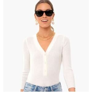 Tuckernuck Cream White Ribbed Henley 3/4 Sleeve Knit Sweater